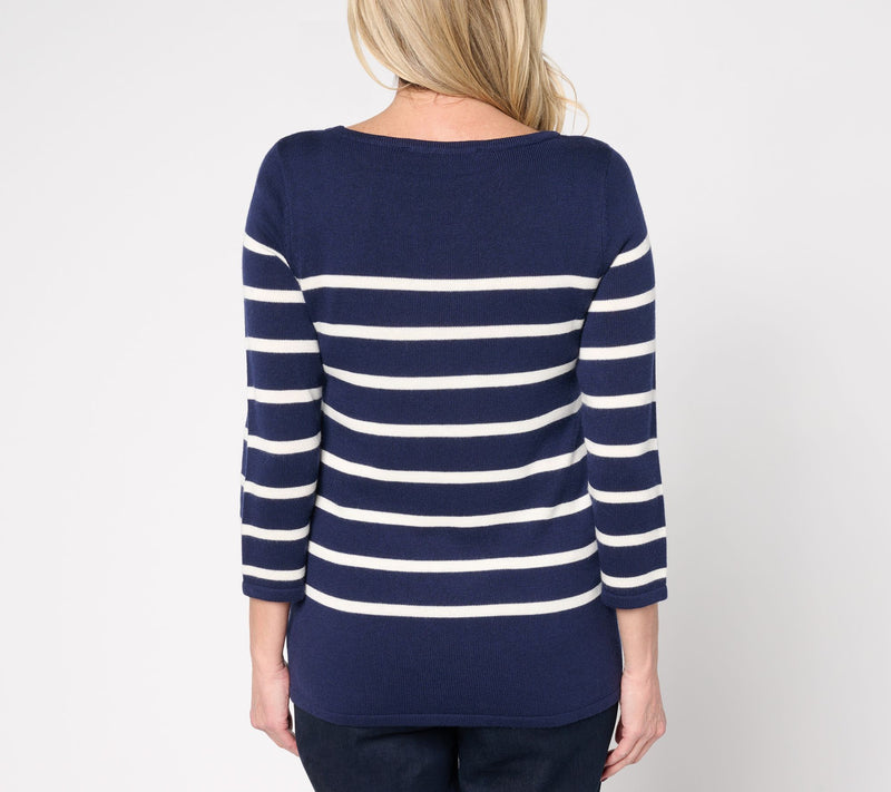 Martha Stewart Signature Striped 3/4-Sleeve Sweater — View 4