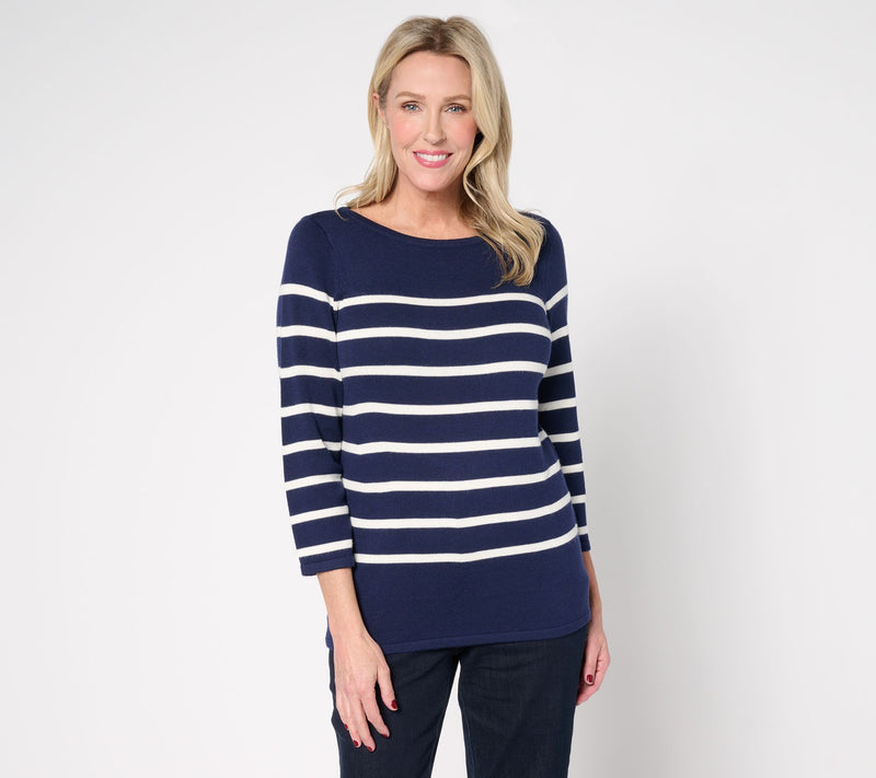 Martha Stewart Signature Striped 3/4-Sleeve Sweater — Main view