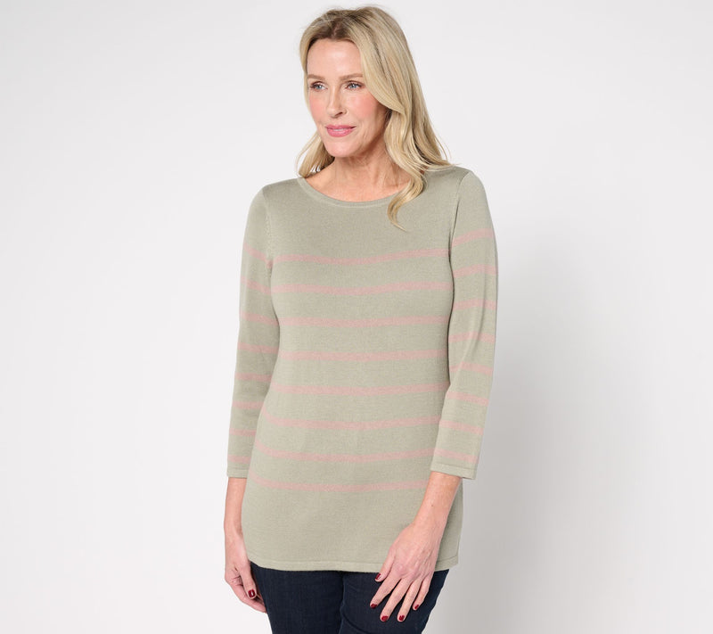 Martha Stewart Signature Striped 3/4-Sleeve Sweater — View 14
