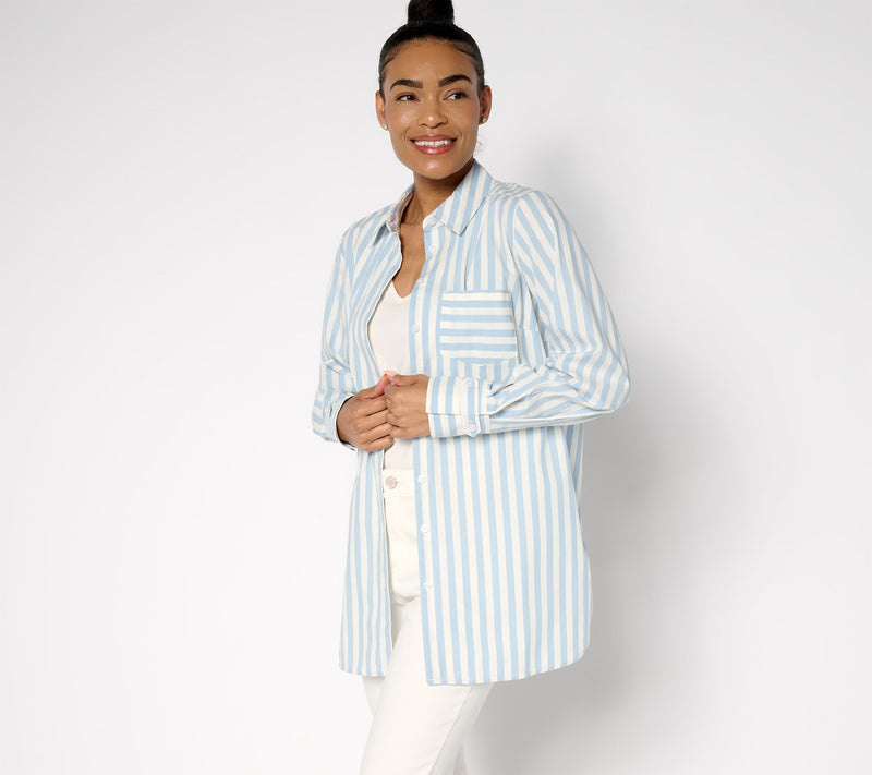 Martha Stewart Signature Petite Woven Button-Front Tunic Shirt — Main view