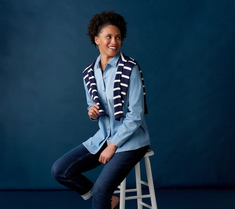 Martha Stewart Signature Button-Front Indigo Denim Shirt — View 6