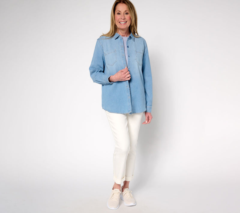 Martha Stewart Signature Button-Front Indigo Denim Shirt — View 4