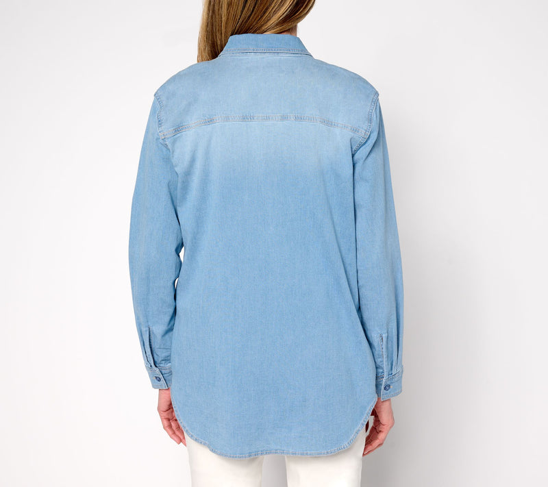 Martha Stewart Signature Button-Front Indigo Denim Shirt — View 3
