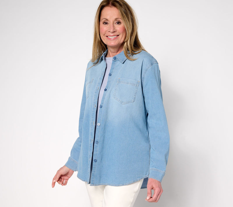 Martha Stewart Signature Button-Front Indigo Denim Shirt — View 9