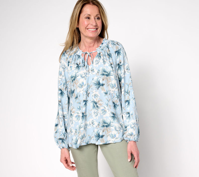 Martha Stewart Signature Woven Printed Peasant Blouse — Main view