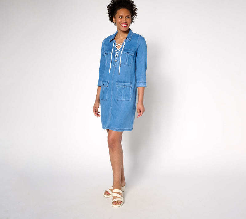 Martha Stewart Signature Regular Denim Lace Up Safari Dress — View 5