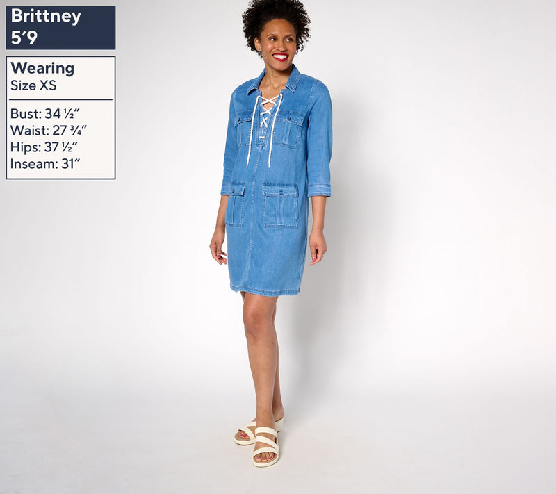 Martha Stewart Signature Petite Denim Lace Up Safari Dress — View 6