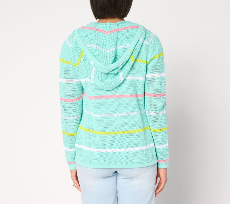 Belle Beach by Kim Gravel Palm Beach 100% Cotton Stripe Zip Cardigan — View 12