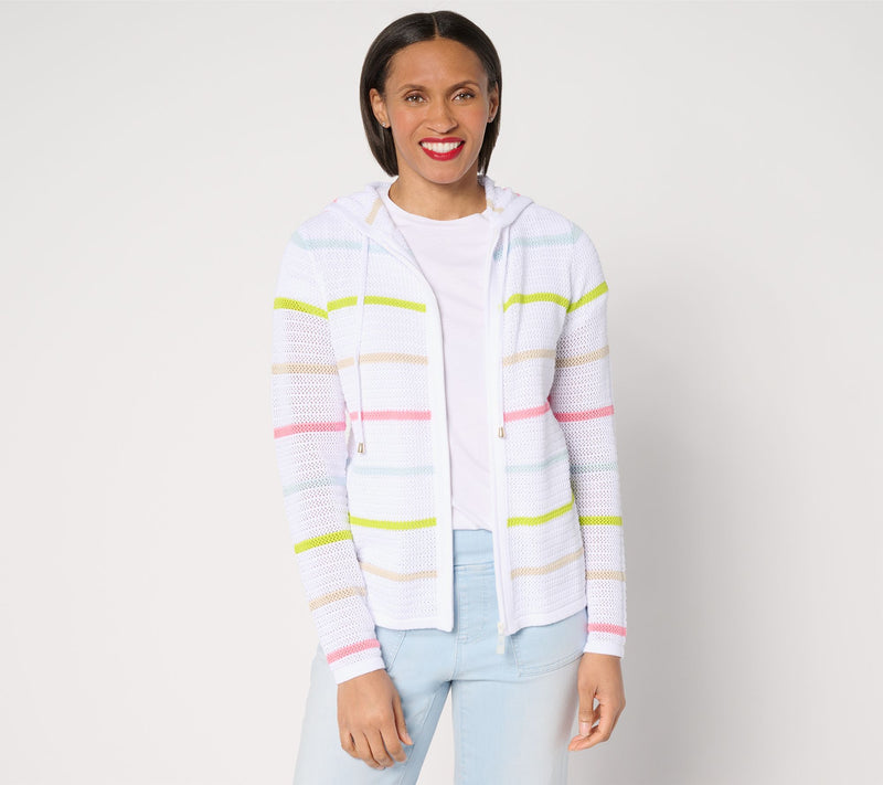 Belle Beach by Kim Gravel Palm Beach 100% Cotton Stripe Zip Cardigan — View 7