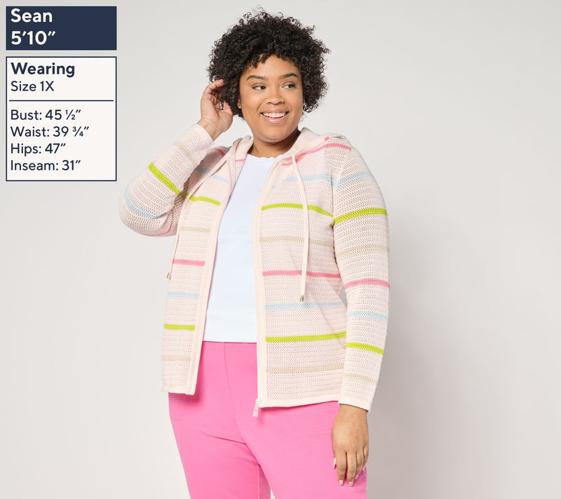 Belle Beach by Kim Gravel Palm Beach 100% Cotton Stripe Zip Cardigan — View 10