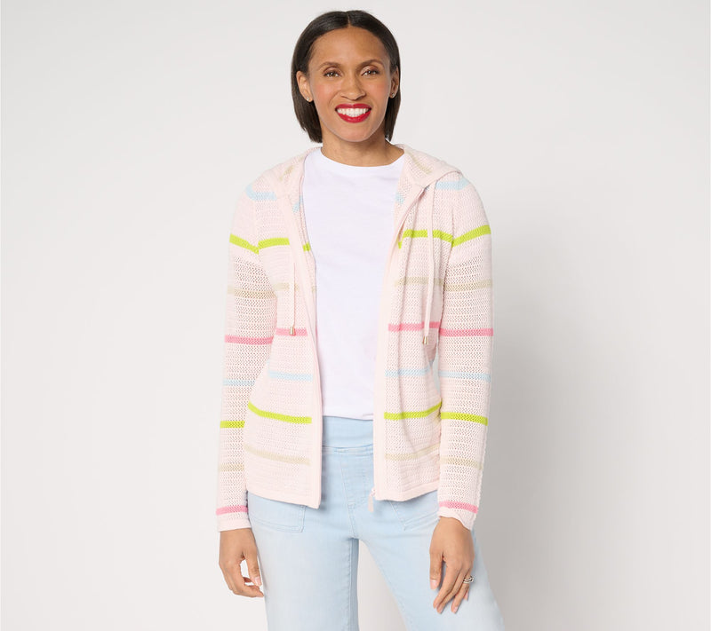 Belle Beach by Kim Gravel Palm Beach 100% Cotton Stripe Zip Cardigan — Main view