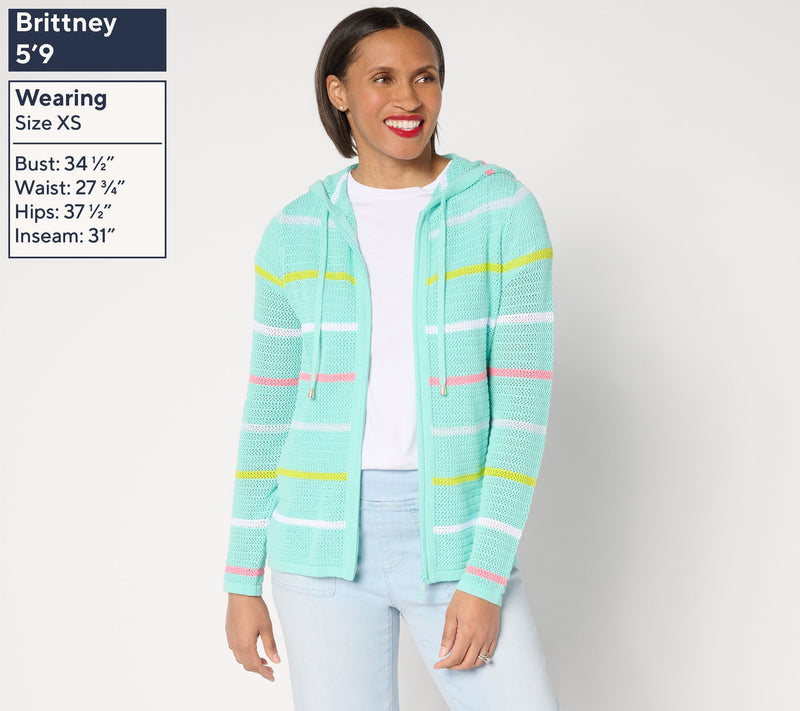 Belle Beach by Kim Gravel Palm Beach 100% Cotton Stripe Zip Cardigan — View 11