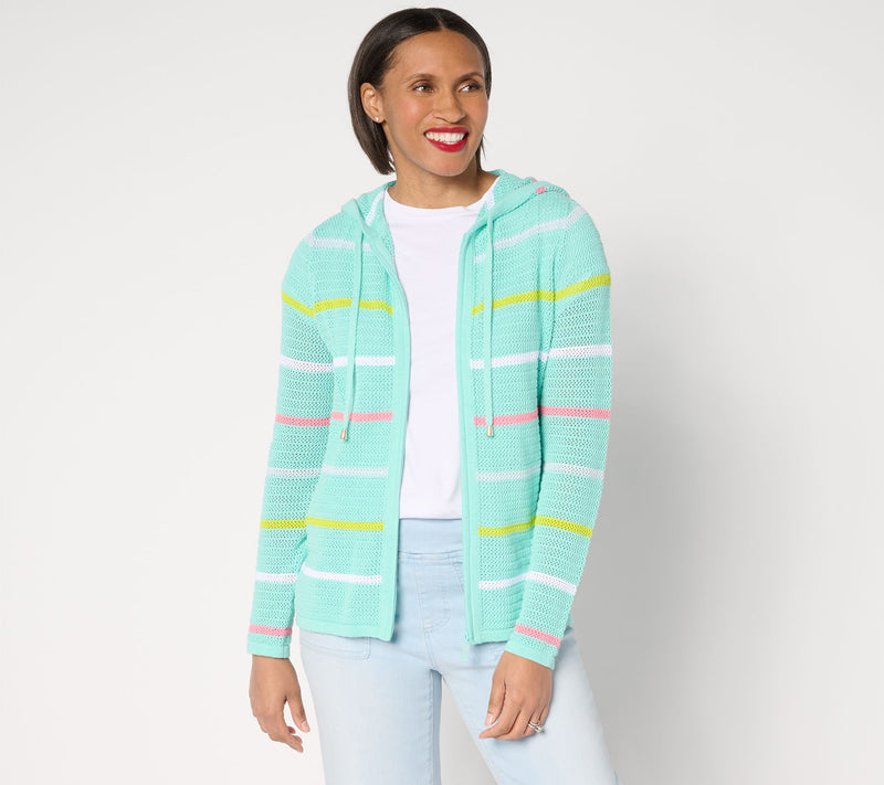 Belle Beach by Kim Gravel Palm Beach 100% Cotton Stripe Zip Cardigan — View 9