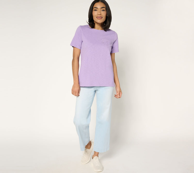 Denim & Co. 100% Cotton Short Sleeve Top with Eyelet Pocket — View 4