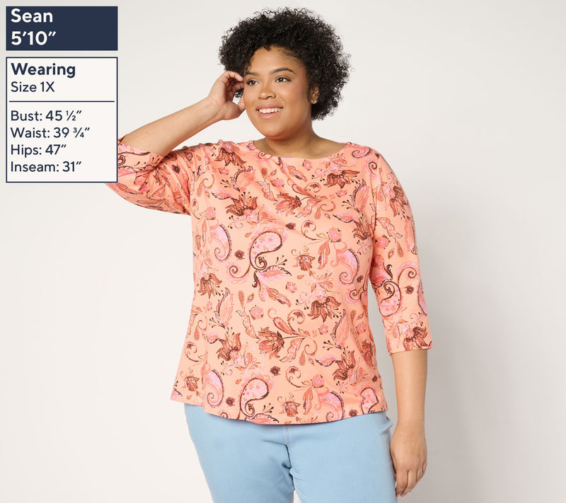 Denim & Co. Printed Favorite Jersey Boat Neck 3/4 Sleeve Top — View 2