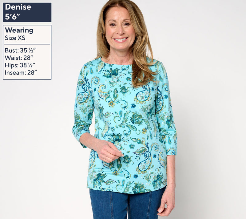 Denim & Co. Printed Favorite Jersey Boat Neck 3/4 Sleeve Top — View 3