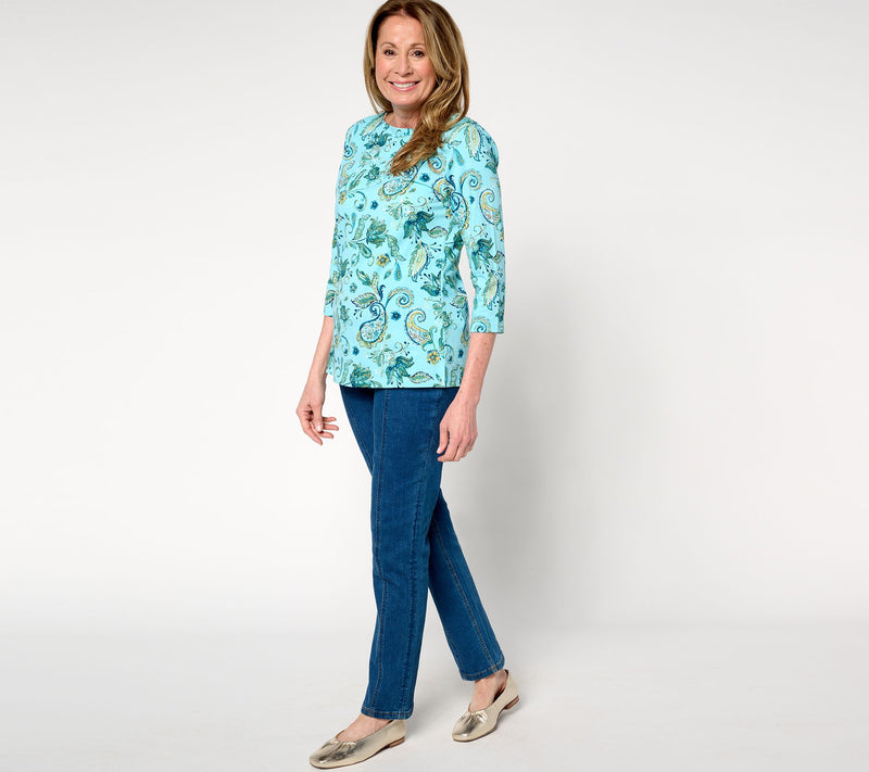 Denim & Co. Printed Favorite Jersey Boat Neck 3/4 Sleeve Top — View 5
