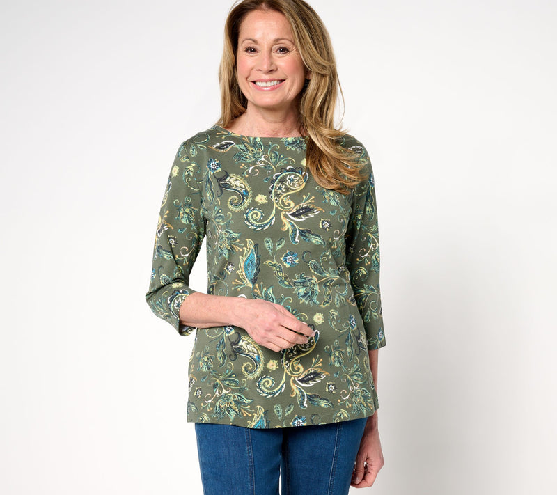 Denim & Co. Printed Favorite Jersey Boat Neck 3/4 Sleeve Top — View 14