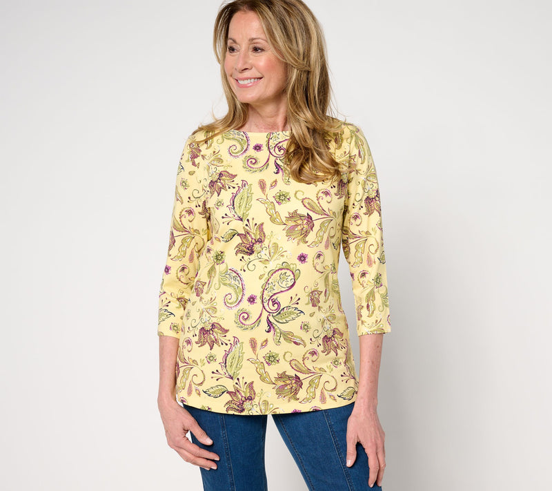 Denim & Co. Printed Favorite Jersey Boat Neck 3/4 Sleeve Top — View 15