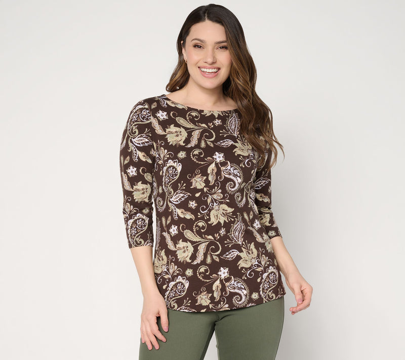 Denim & Co. Printed Favorite Jersey Boat Neck 3/4 Sleeve Top — View 17