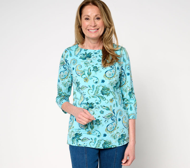 Denim & Co. Printed Favorite Jersey Boat Neck 3/4 Sleeve Top — View 18