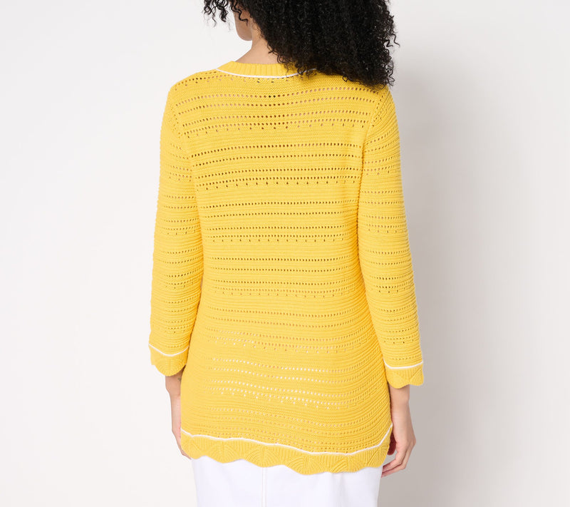 Denim & Co. Beach 100% Cotton 3/4 Sleeve V-Neck Sweater — View 3