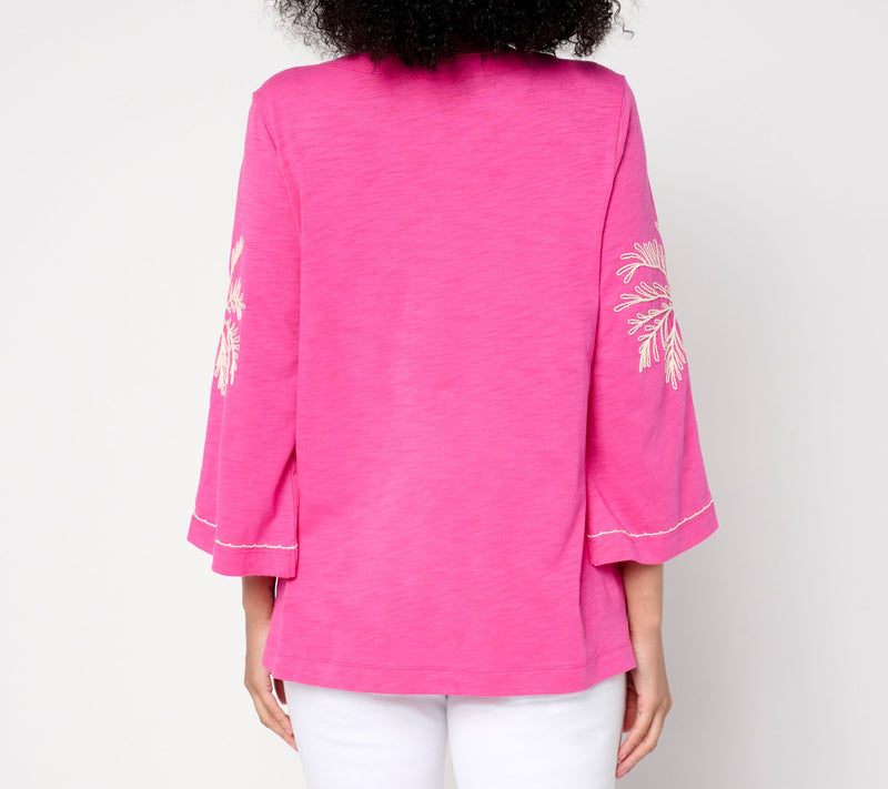 Belle Beach by Kim Gravel Slub Knit Sandy Palm Embroidered Top — View 13
