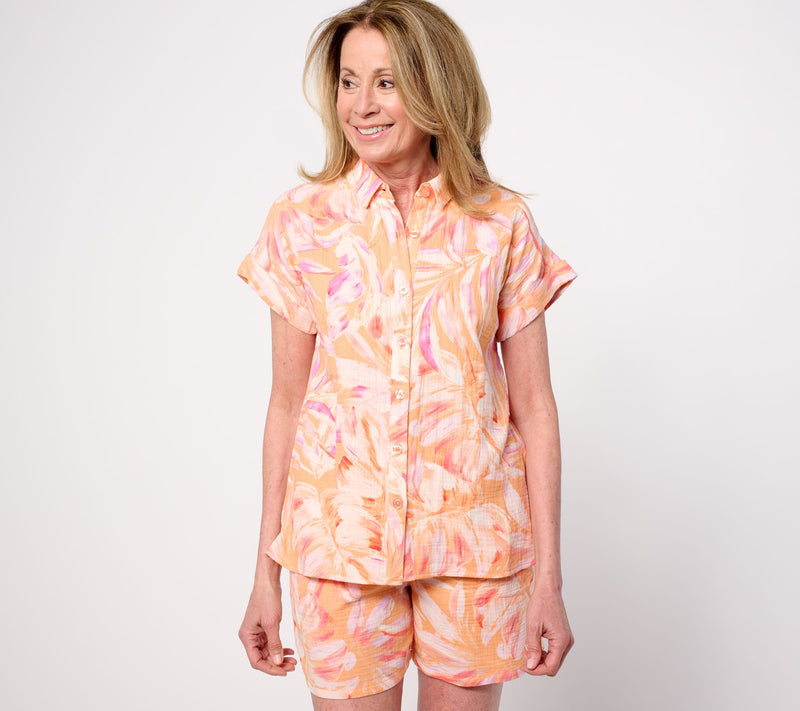 Belle Beach by Kim Gravel Palm Beach 100% Cotton Gauze Camp Shirt — View 14