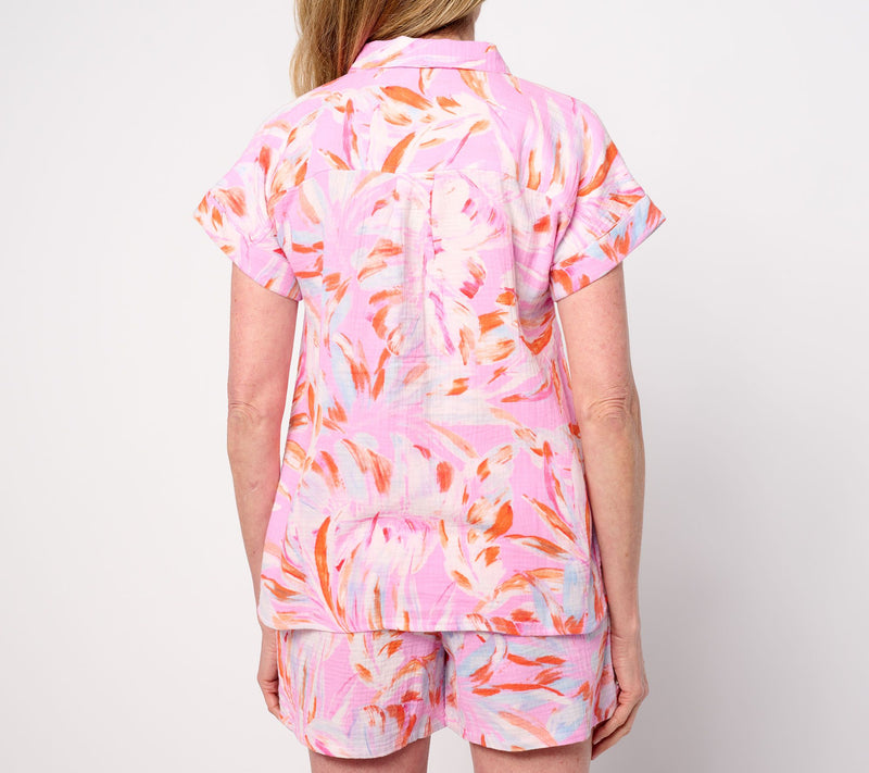 Belle Beach by Kim Gravel Palm Beach 100% Cotton Gauze Camp Shirt — View 4