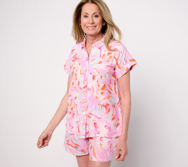 Belle Beach by Kim Gravel Palm Beach 100% Cotton Gauze Camp Shirt — Main view