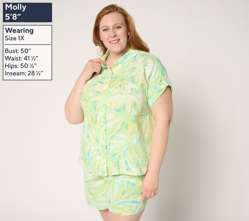 Belle Beach by Kim Gravel Palm Beach 100% Cotton Gauze Camp Shirt — View 2