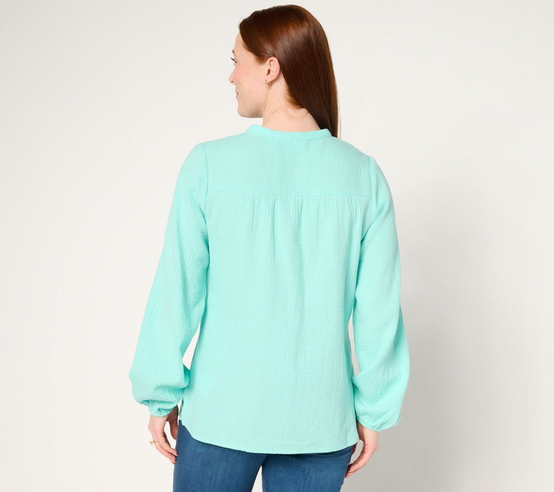 Belle Beach by Kim Gravel Beach Club 100% Cotton Gauze Peasant Top — View 16