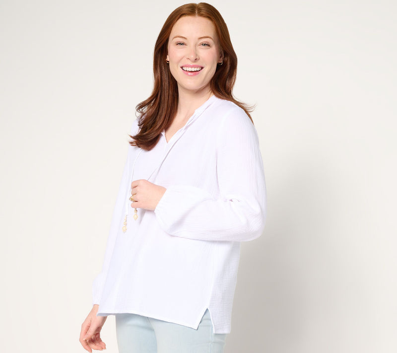 Belle Beach by Kim Gravel Beach Club 100% Cotton Gauze Peasant Top — View 9