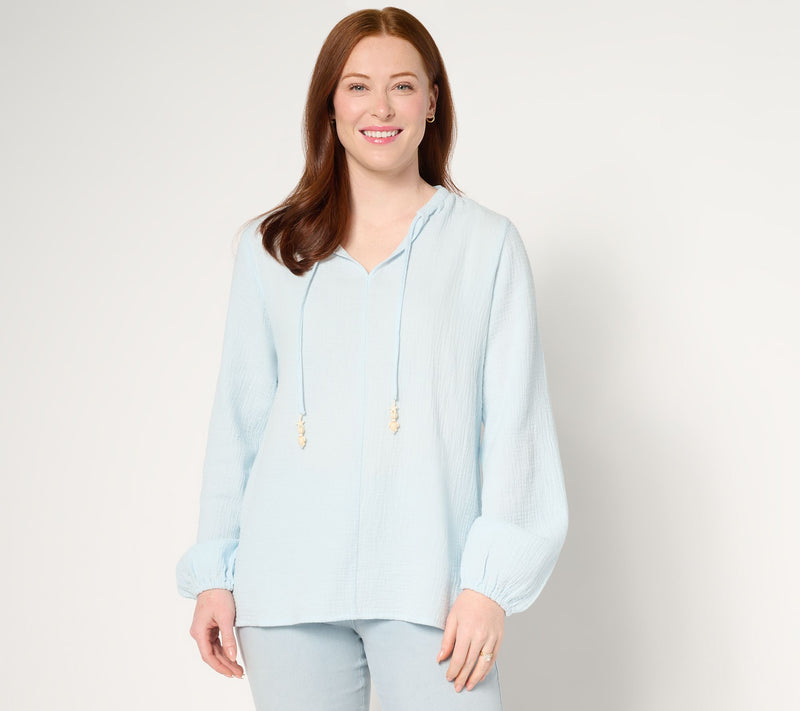 Belle Beach by Kim Gravel Beach Club 100% Cotton Gauze Peasant Top — View 7