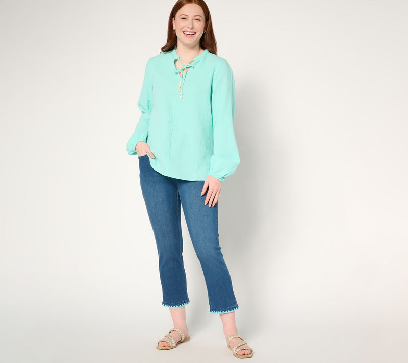 Belle Beach by Kim Gravel Beach Club 100% Cotton Gauze Peasant Top — View 17