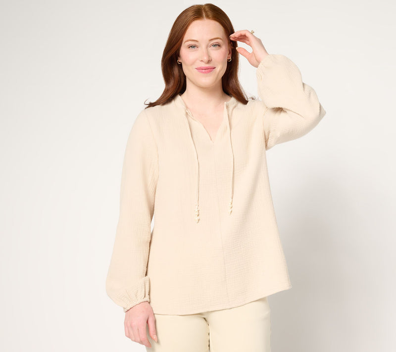 Belle Beach by Kim Gravel Beach Club 100% Cotton Gauze Peasant Top — View 13