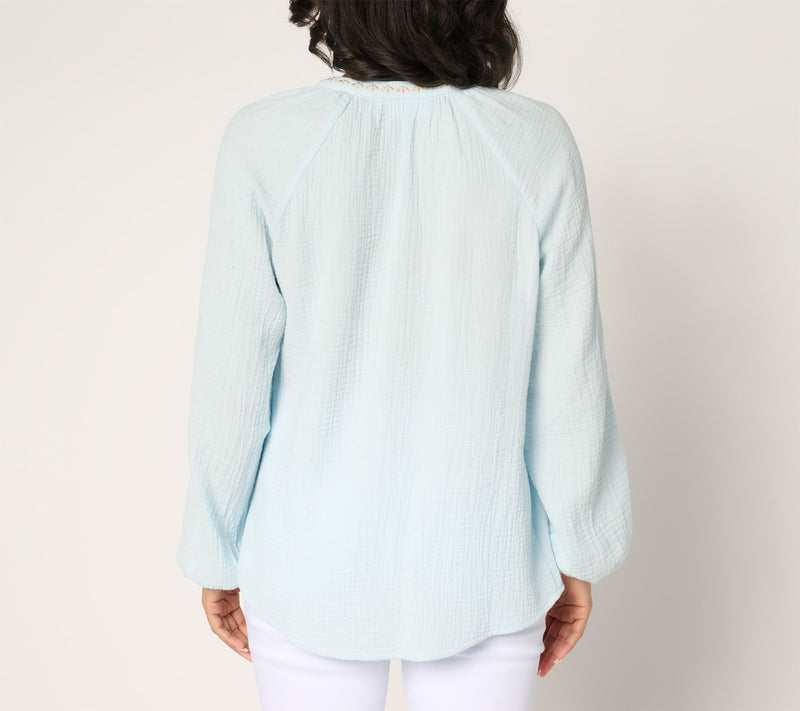 Belle by Kim Gravel Beach Club 100% Cotton Gauze Embroidered Top — View 4