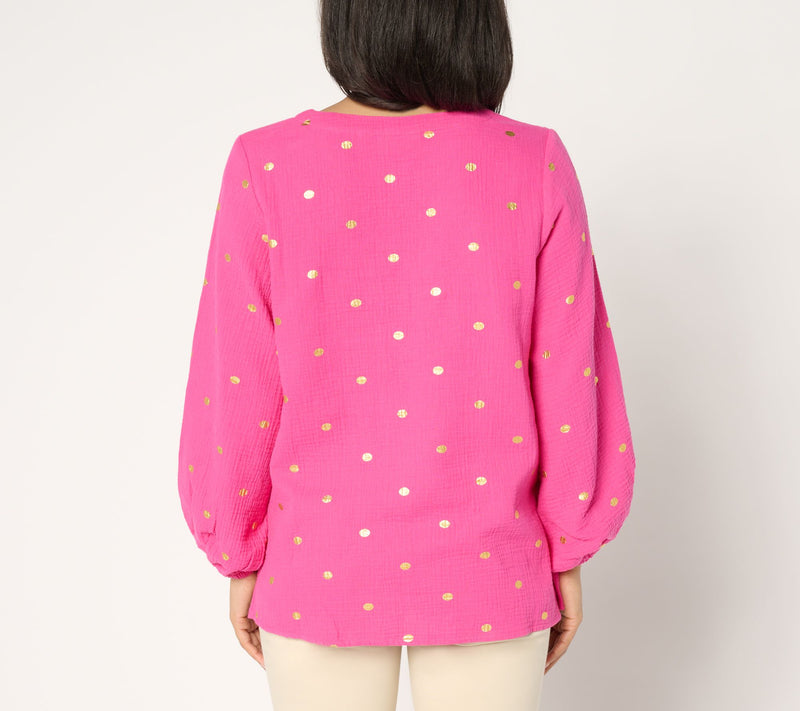 Belle Beach by Kim Gravel Beach Club 100% Cotton Gauze Gold Dot Top — View 4