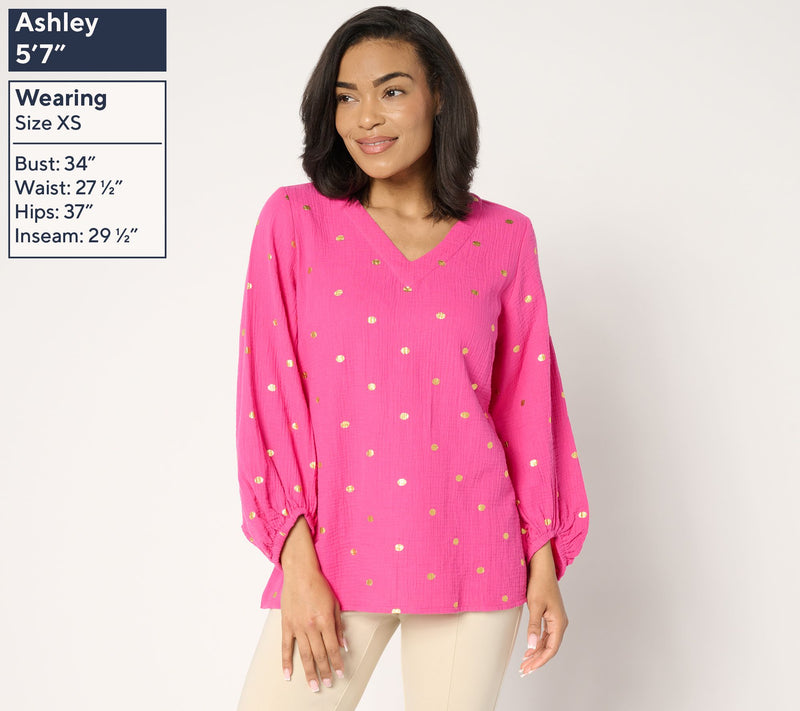 Belle Beach by Kim Gravel Beach Club 100% Cotton Gauze Gold Dot Top — View 3