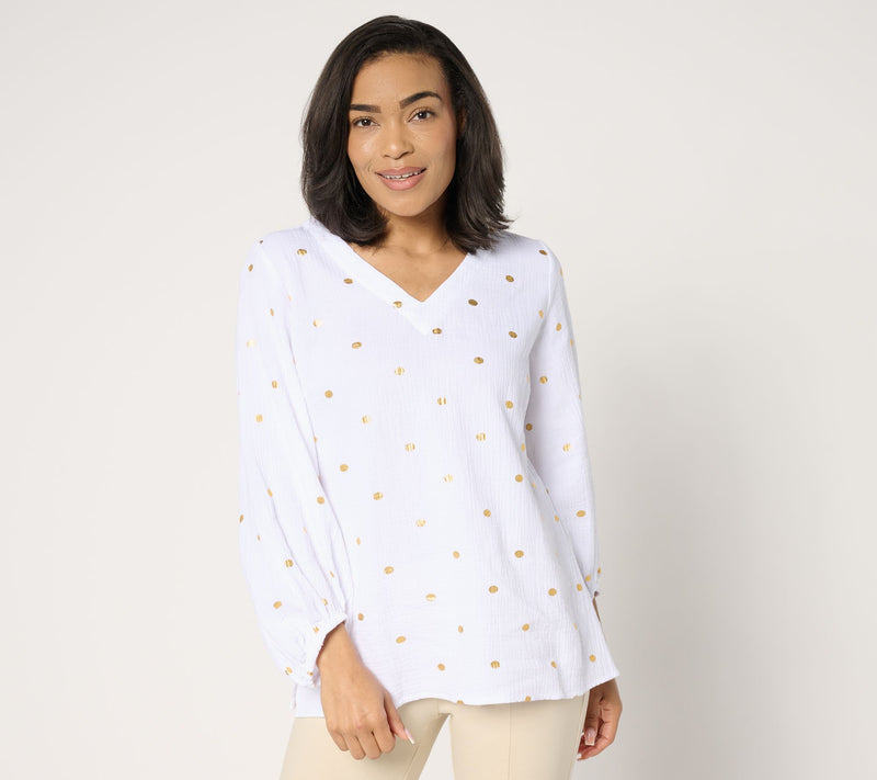 Belle Beach by Kim Gravel Beach Club 100% Cotton Gauze Gold Dot Top — View 14
