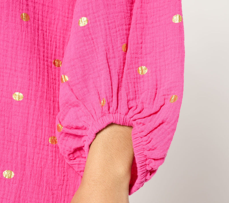 Belle Beach by Kim Gravel Beach Club 100% Cotton Gauze Gold Dot Top — View 6