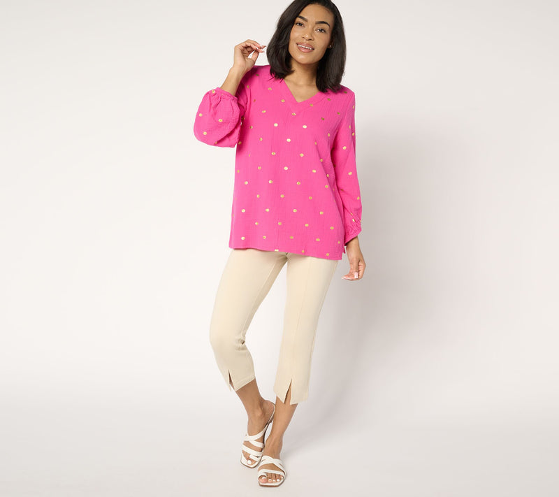 Belle Beach by Kim Gravel Beach Club 100% Cotton Gauze Gold Dot Top — View 5