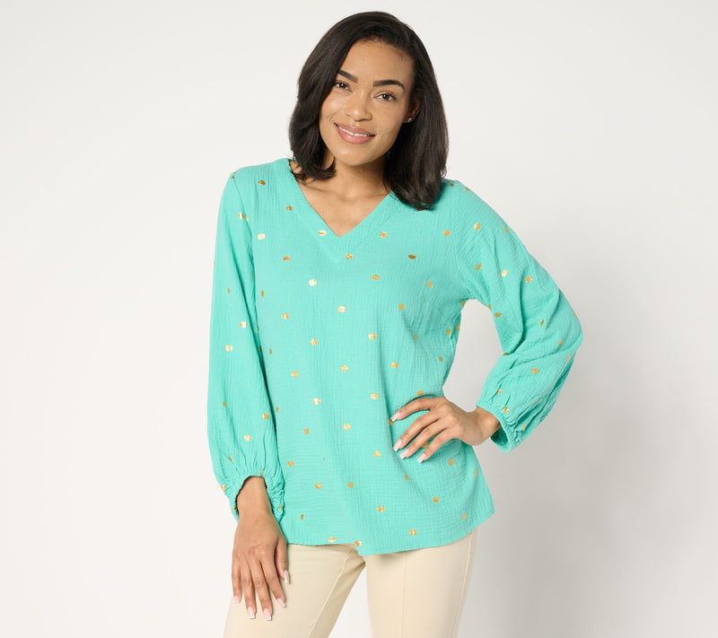 Belle Beach by Kim Gravel Beach Club 100% Cotton Gauze Gold Dot Top — View 16
