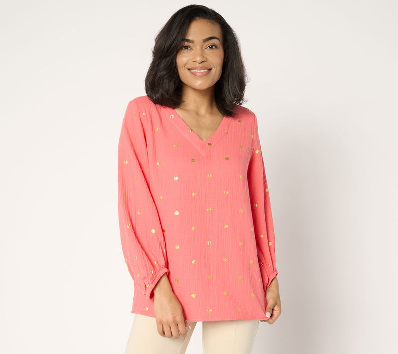 Belle Beach by Kim Gravel Beach Club 100% Cotton Gauze Gold Dot Top — View 17