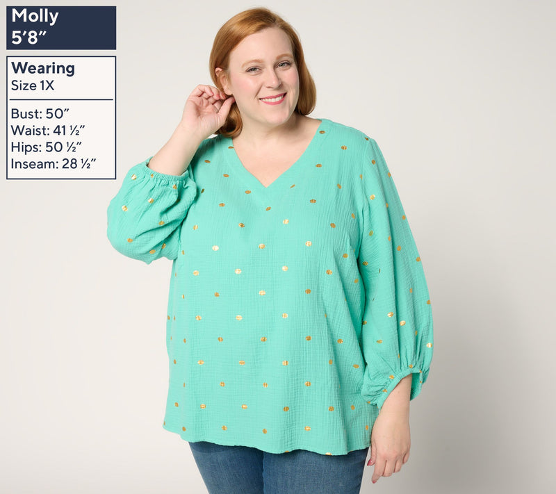 Belle Beach by Kim Gravel Beach Club 100% Cotton Gauze Gold Dot Top — View 2
