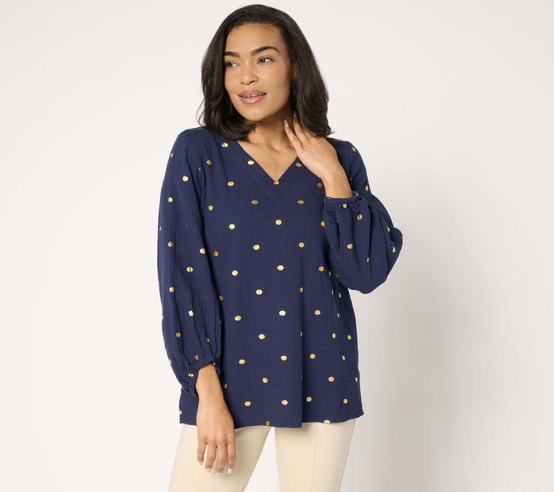 Belle Beach by Kim Gravel Beach Club 100% Cotton Gauze Gold Dot Top — View 18