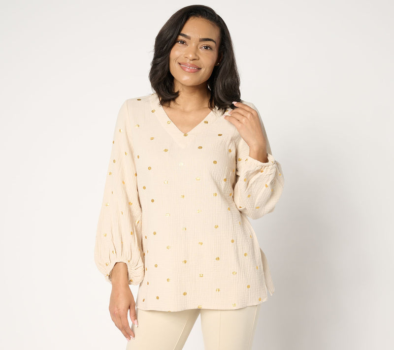 Belle Beach by Kim Gravel Beach Club 100% Cotton Gauze Gold Dot Top — View 19