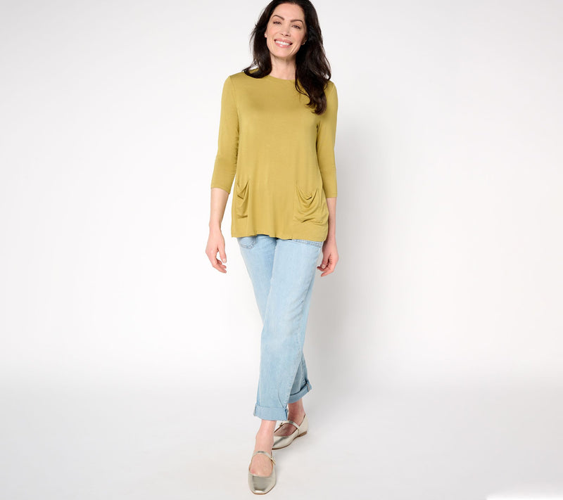 LOGO by Lori Goldstein 3/4 Sleeve Knit Top with Pockets — View 12