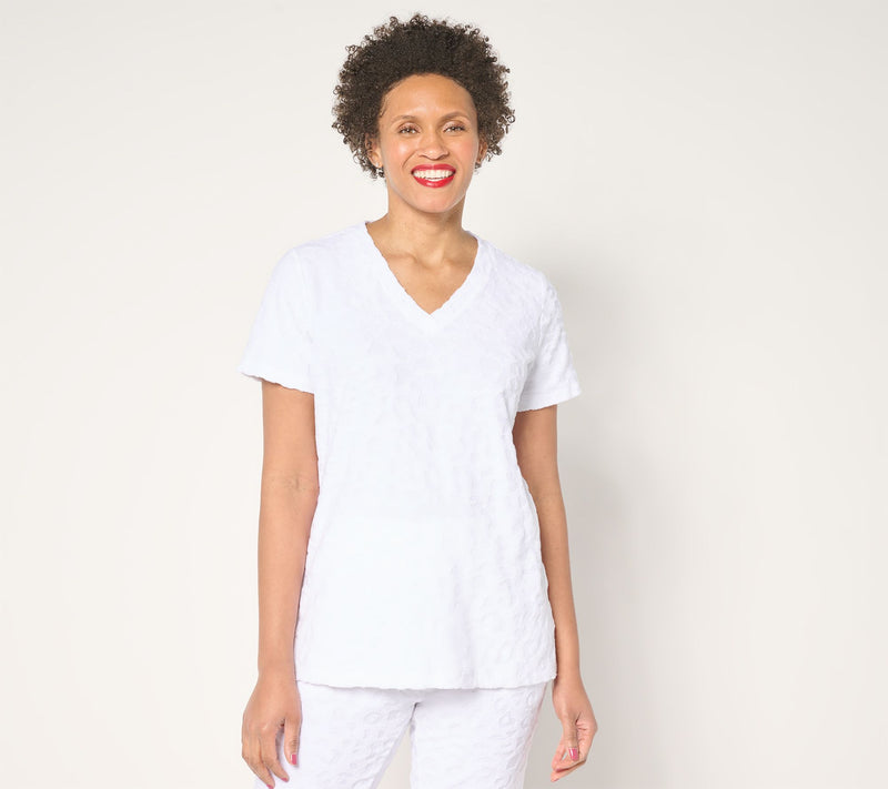 Belle Beach by Kim Gravel Poolside Terry Animal Jacquard V Neck Top — View 7