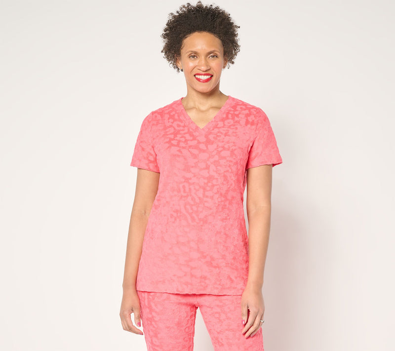 Belle Beach by Kim Gravel Poolside Terry Animal Jacquard V Neck Top — View 13